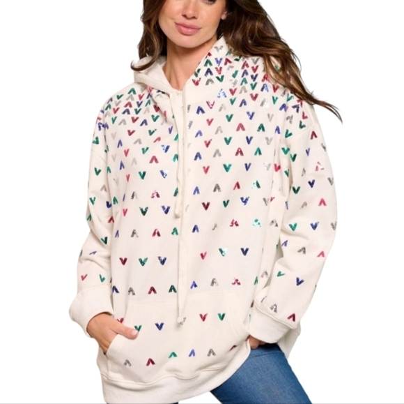 Boutique Sequin Embellished Solid Hoodie Long Sleeve Pullover Black - Picture 6 of 14